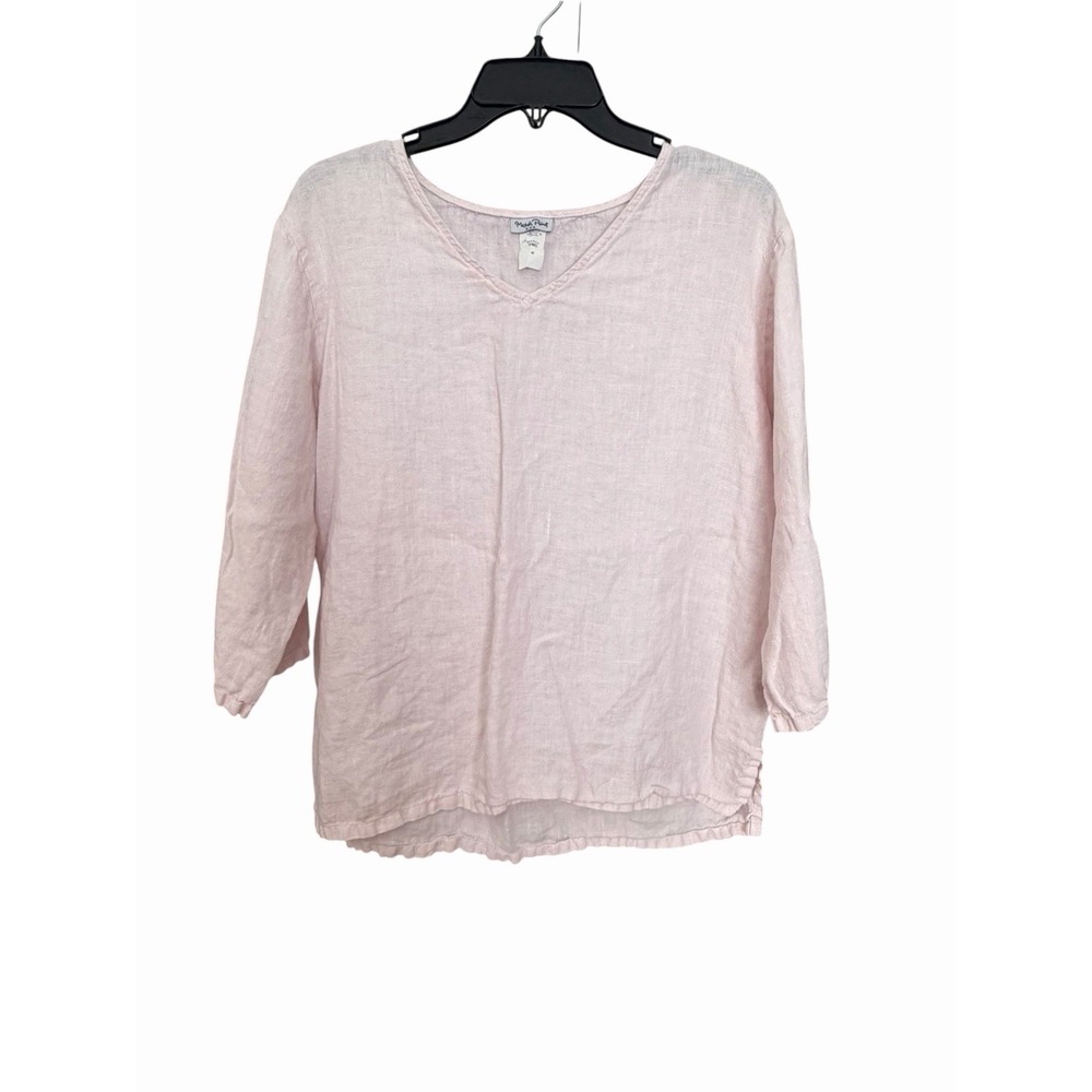 Match Point Top Medium 100% Linen Pink 3/4 Sleeve Minimalist Lagenlook #MMM4-3